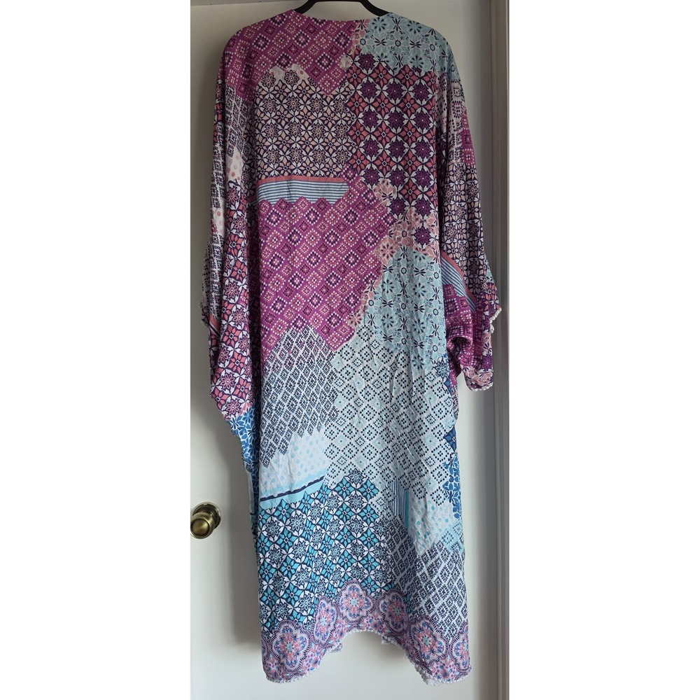 Sundance Kimono M/L Boho Patchwork Multi-Color Short Sleeve Wrap Coverup - Picture 3 of 6